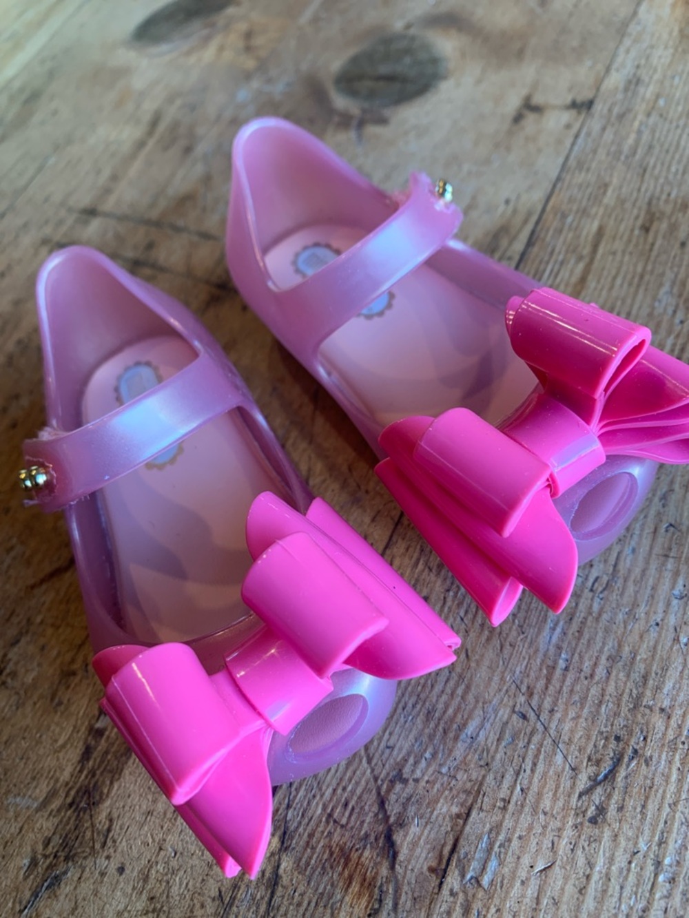 Mini Melissa Pink Jelly Mary Jane Shoes with Layered Bow - Picture 15 of 16